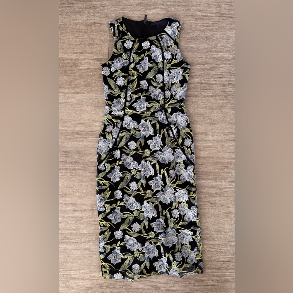 Rachel Rachel Roy Blue Floral Embroidered Sheath Dress Mesh Overlay Size 2 - Picture 13 of 13